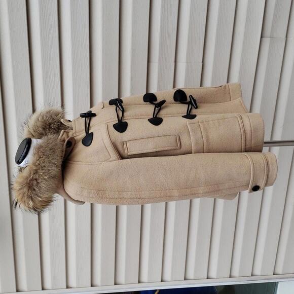 BURBERRY CHECK LINED WOOL TOGGLE DUFFLE COAT WITH FUR TRIMMED HOOD - Picture 3 of 15